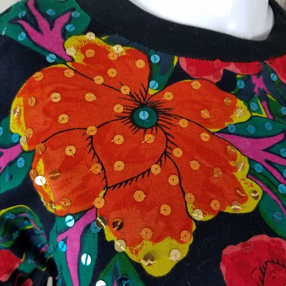 Shenanigans Womens Shirt Sz M Orange Green Floral - Picture 4 of 8